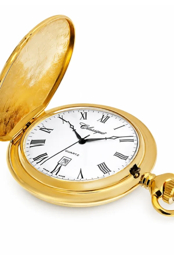 Gents 48mm Brushed Gold Plated Swiss Quartz Pocket Watch image 2