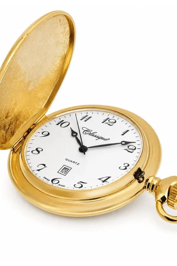 Gents 48mm Brushed Gold Plated Swiss Quartz Pocket Watch image 3