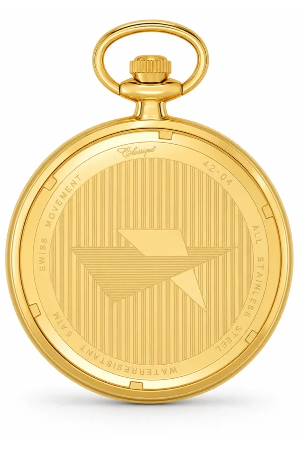 Gents 48mm Gold Plated Open Face Swiss Quartz Pocket Watch image 2 Gents 48mm Gold Plated Open Face Swiss Quartz Pocket Watch image 2
