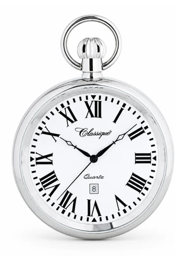 Gents 48mm Open Face All Stainless Steel Swiss Quartz Pocket Watch image 1 Gents 48mm Open Face All Stainless Steel Swiss Quartz Pocket Watch image 1