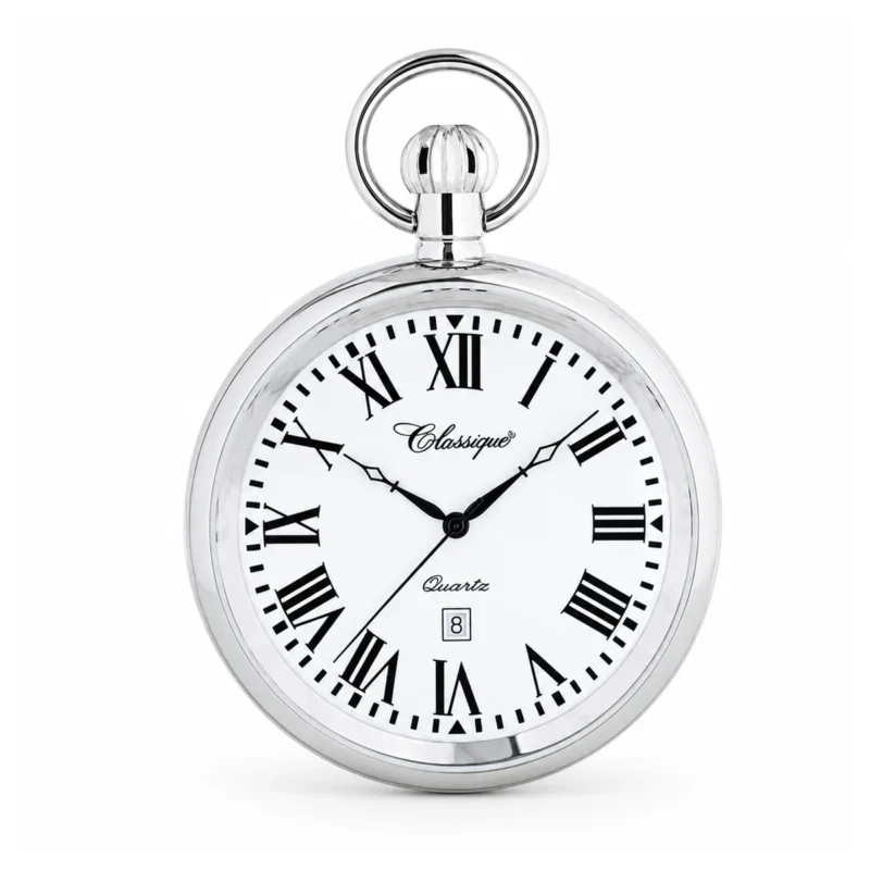 Gents 48mm Open Face All Stainless Steel Swiss Quartz Pocket Watch
