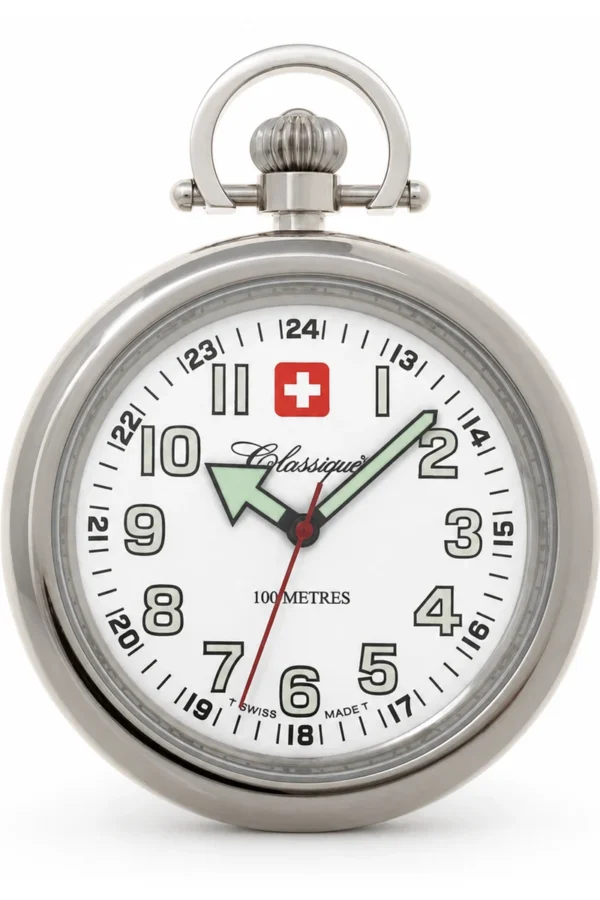 Gents 48mm Open Face Stainless Steel Swiss Quartz Pocket Watch image 1 Gents 48mm Open Face Stainless Steel Swiss Quartz Pocket Watch image 1