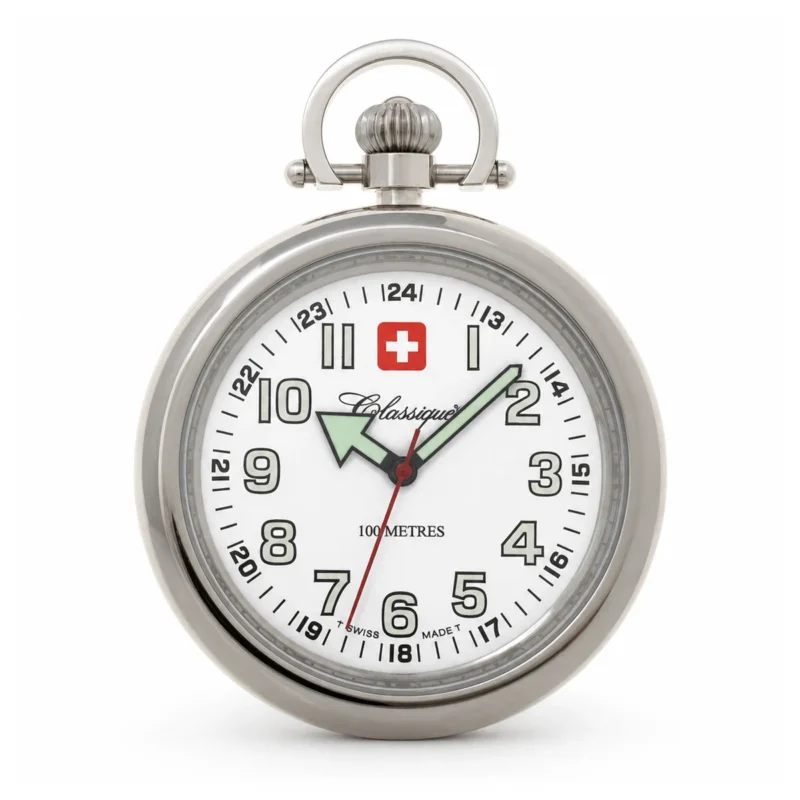 Gents 48mm Open Face Stainless Steel Swiss Quartz Pocket Watch