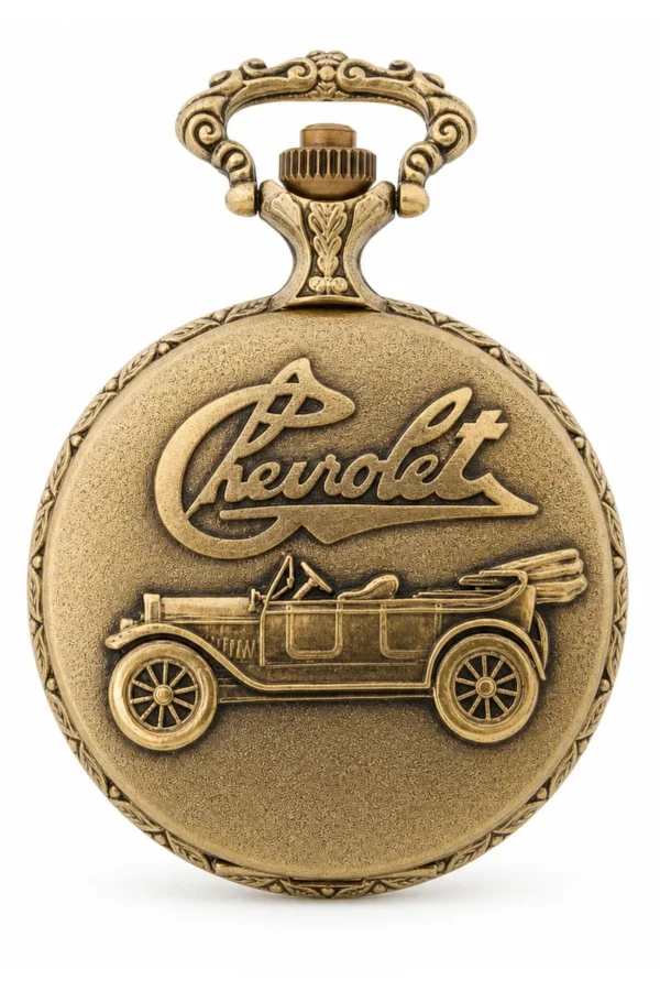 Gents 48mm Pewter Antique Gold Plated "Chevrolet" Swiss Quartz Pocket Watch image 2