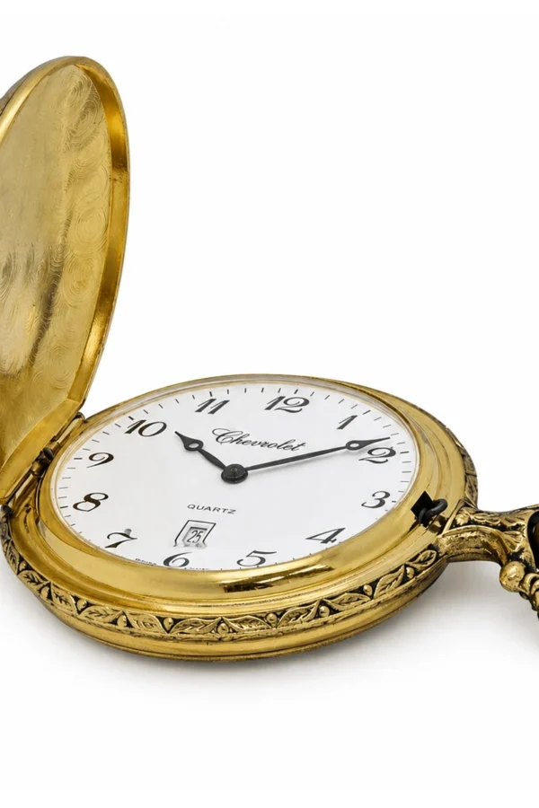 Gents 48mm Pewter Antique Gold Plated "Chevrolet" Swiss Quartz Pocket Watch image 3