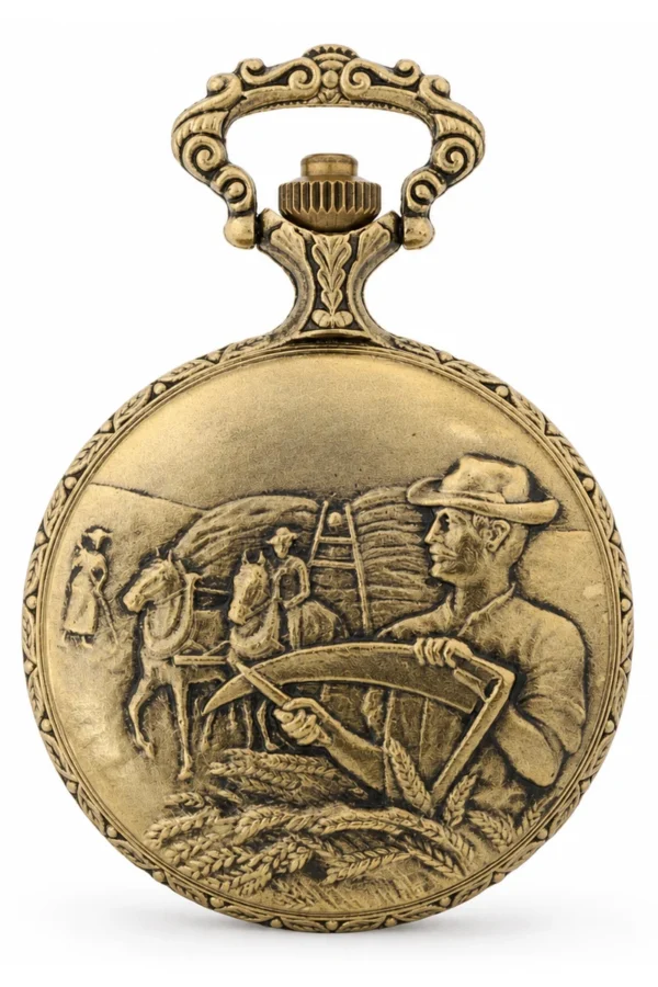 Gents 48mm Pewter Antique Gold Plated "Farmer" Swiss Quartz Pocket Watch image 2 Gents 48mm Pewter Antique Gold Plated "Farmer" Swiss Quartz Pocket Watch image 2