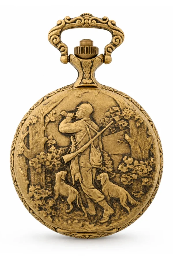Gents 48mm Pewter Antique Gold Plated "Hunter" Swiss Quartz Pocket Watch image 1 Gents 48mm Pewter Antique Gold Plated "Hunter" Swiss Quartz Pocket Watch image 1