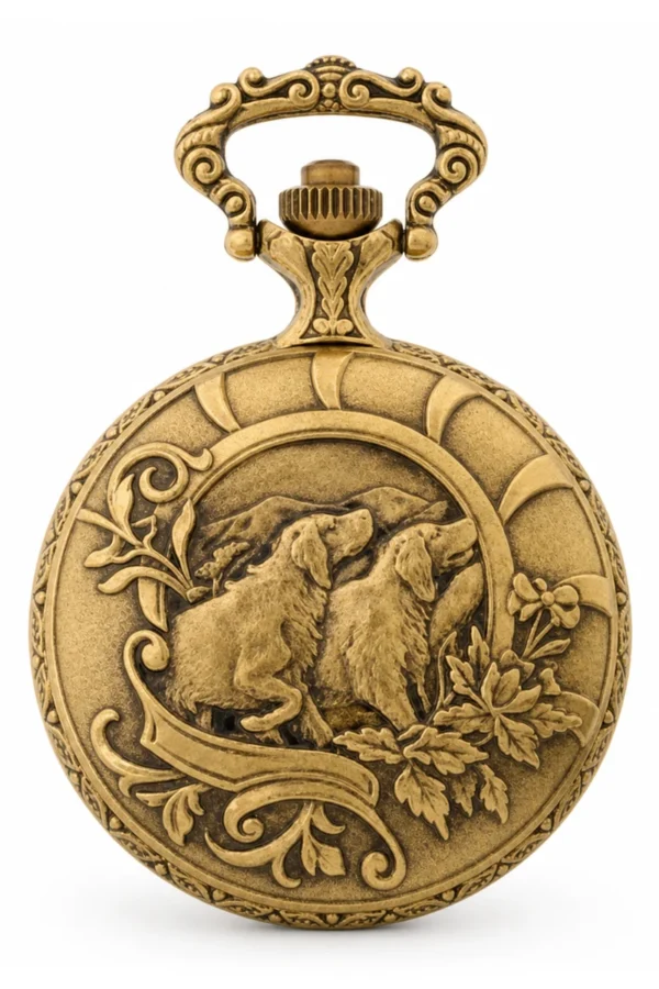 Gents 48mm Pewter Antique Gold Plated "Hunter" Swiss Quartz Pocket Watch image 2 Gents 48mm Pewter Antique Gold Plated "Hunter" Swiss Quartz Pocket Watch image 2