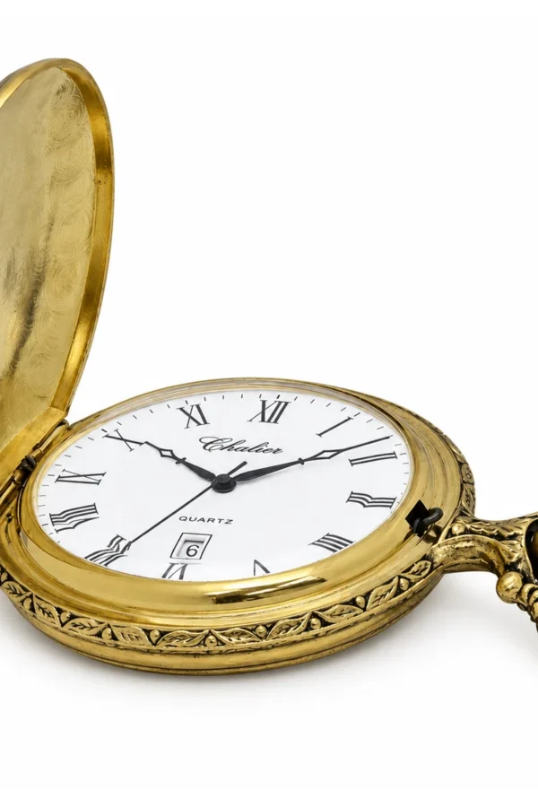 Gents 48mm Pewter Antique Gold Plated "Hunter" Swiss Quartz Pocket Watch image 3 Gents 48mm Pewter Antique Gold Plated "Hunter" Swiss Quartz Pocket Watch image 3