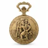 Gents 48mm Pewter Antique Gold Plated "St. Christopher" Swiss Quartz Pocket Watch image 2