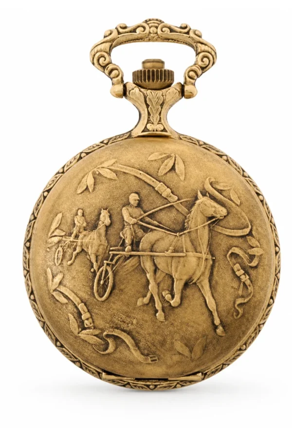 Gents 48mm Pewter Antique Gold Plated "Trotter" Swiss Quartz Pocket Watch image 1 Gents 48mm Pewter Antique Gold Plated "Trotter" Swiss Quartz Pocket Watch image 1
