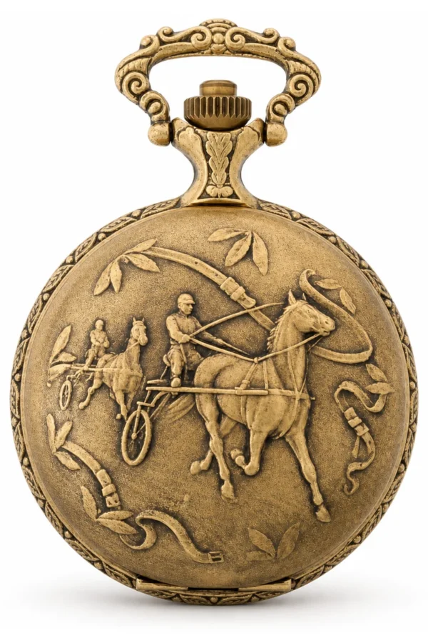 Gents 48mm Pewter Antique Gold Plated "Trotter" Swiss Quartz Pocket Watch image 2 Gents 48mm Pewter Antique Gold Plated "Trotter" Swiss Quartz Pocket Watch image 2