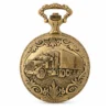 Gents 48mm Pewter Antique Gold Plated "Truck" Swiss Quartz Pocket Watch image 2