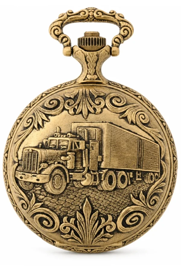 Gents 48mm Pewter Antique Gold Plated "Truck" Swiss Quartz Pocket Watch image 2 Gents 48mm Pewter Antique Gold Plated "Truck" Swiss Quartz Pocket Watch image 2