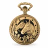 Gents 48mm Pewter Antique Gold Plated "Two Horses" Swiss Quartz Pocket Watch image 1