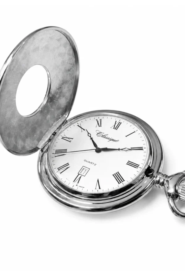 Gents 48mm Rhodium Plated Swiss Quartz Pocket Watch image 2 Gents 48mm Rhodium Plated Swiss Quartz Pocket Watch image 2