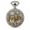 Gents 48mm Pewter Antique Two Tone Gold Plated "Three Horses" Swiss Quartz Pocket Watch image 1