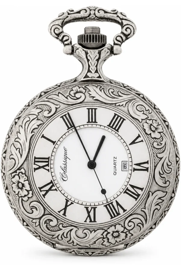 Gents 48mm Pewter Antique Rhodium Plated Swiss Quartz Pocket Watch image 1 Gents 48mm Pewter Antique Rhodium Plated Swiss Quartz Pocket Watch image 1