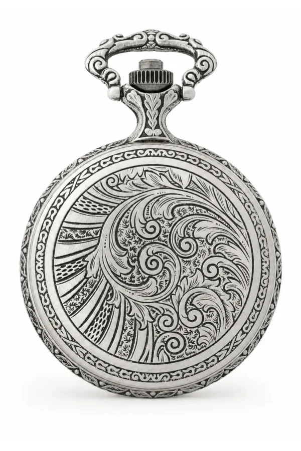 Gents 48mm Pewter Antique Rhodium Plated Swiss Quartz Pocket Watch image 2 Gents 48mm Pewter Antique Rhodium Plated Swiss Quartz Pocket Watch image 2