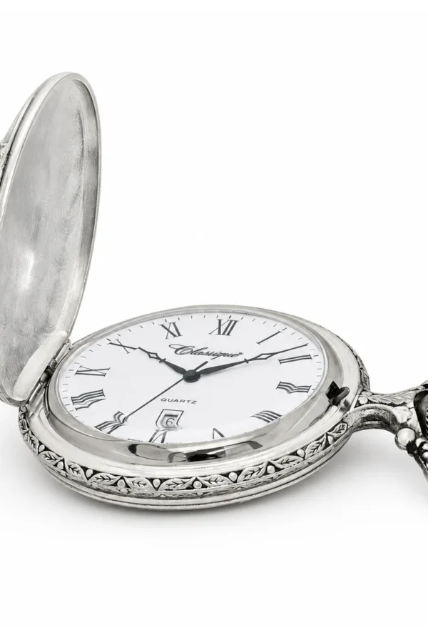 Gents 48mm Pewter Antique Rhodium Plated Swiss Quartz Pocket Watch image 3 Gents 48mm Pewter Antique Rhodium Plated Swiss Quartz Pocket Watch image 3
