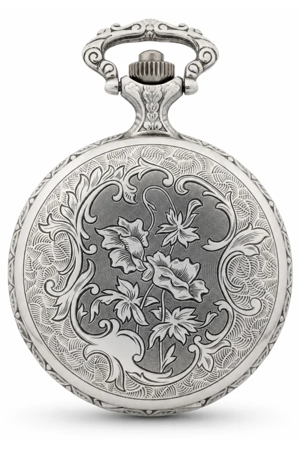 Gents 48mm Rhodium Plated Swiss Quartz Pocket Watch image 1 Gents 48mm Rhodium Plated Swiss Quartz Pocket Watch image 1