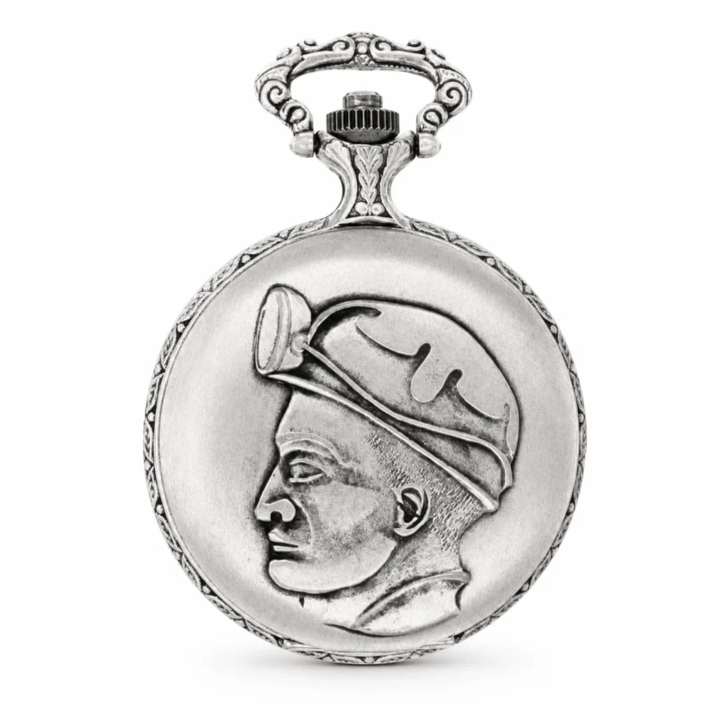 Gents 48mm Pewter Antique Rhodium Plated "Miner" Swiss Quartz Pocket Watch