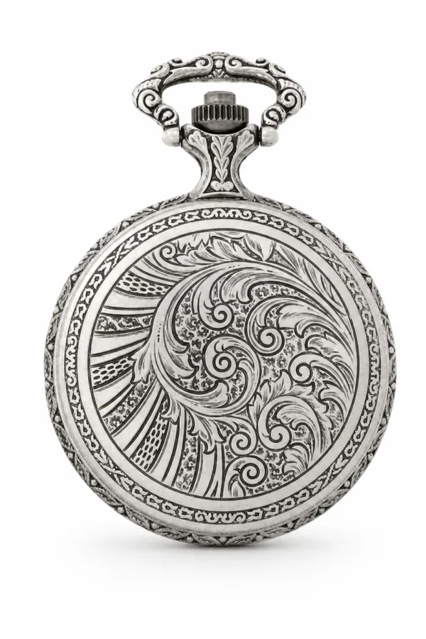 Gents 48mm Pewter Antique Rhodium Plated "Miner" Swiss Quartz Pocket Watch image 2