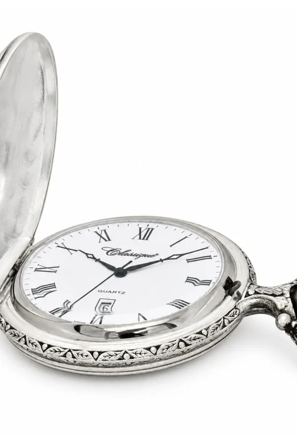 Gents 48mm Pewter Antique Rhodium Plated "Miner" Swiss Quartz Pocket Watch image 3