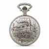 Gents 48mm Pewter Antique Rhodium Plated "Train" Swiss Quartz Pocket Watch image 2