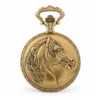 Gents 48mm Pewter Antique Gold Plated "Three Horses" Swiss Quartz Pocket Watch image 1