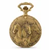 Gents 48mm Pewter Antique Gold Plated "Three Horses" Swiss Quartz Pocket Watch image 2
