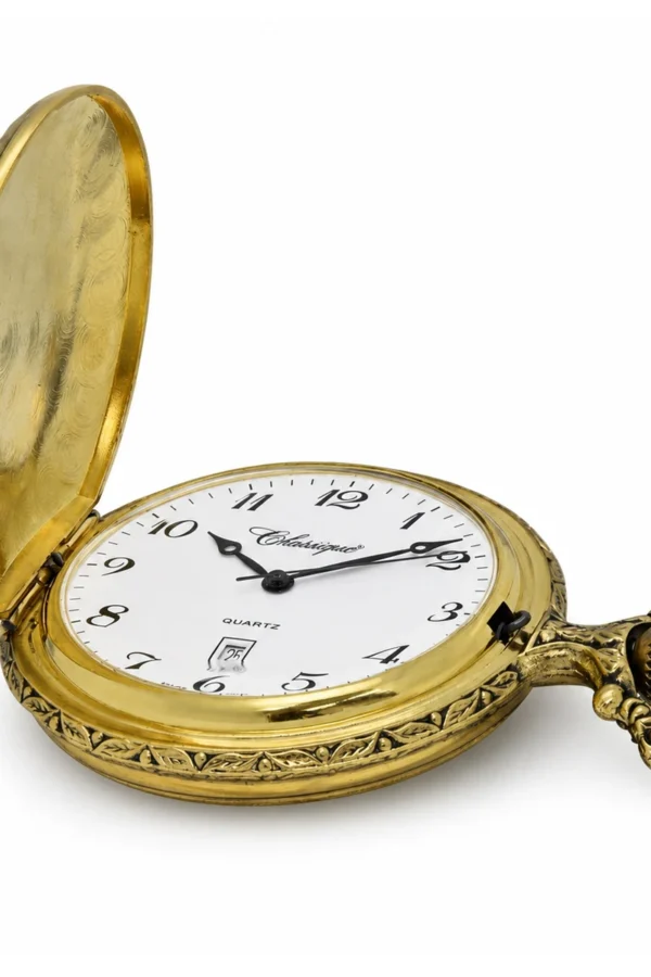 Gents 48mm Pewter Antique Gold Plated "Three Horses" Swiss Quartz Pocket Watch image 3