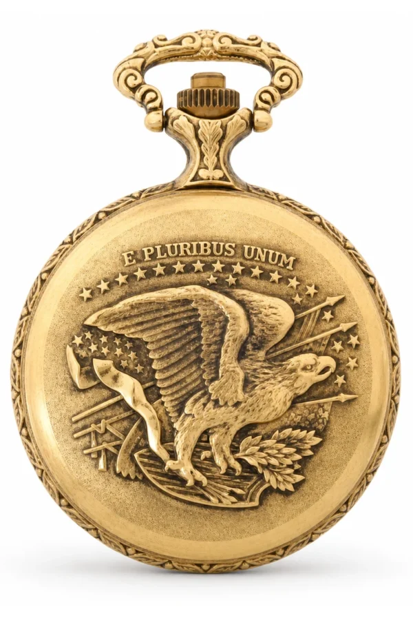 Gents 48mm Pewter Antique Gold Plated "Touring Couple" Swiss Quartz Pocket Watch image 2 Gents 48mm Pewter Antique Gold Plated "Touring Couple" Swiss Quartz Pocket Watch image 2