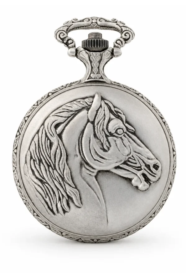 Gents 48mm Pewter Antique Rhodium Plated "Equestrian" Swiss Quartz Pocket Watch image 2