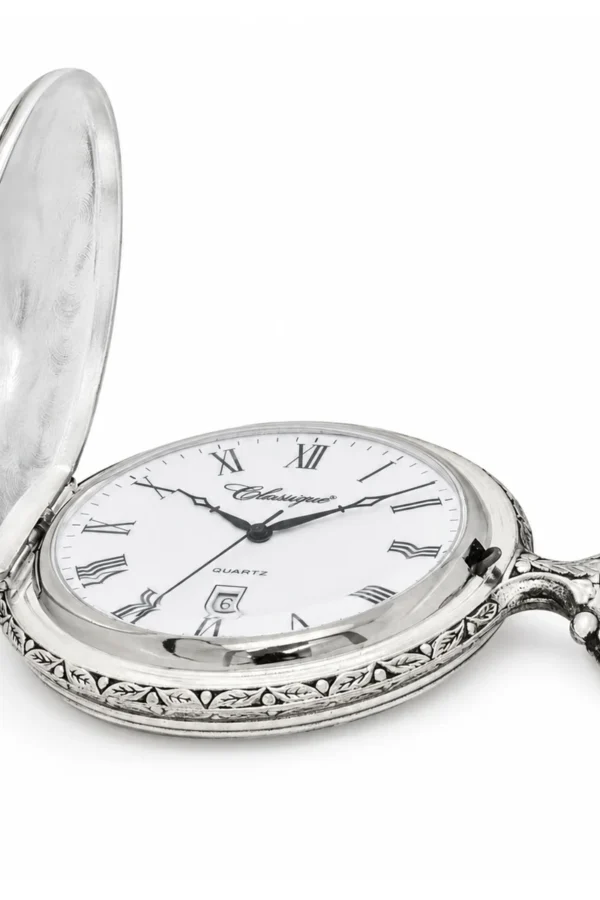 Gents 48mm Pewter Antique Rhodium Plated "Equestrian" Swiss Quartz Pocket Watch image 3