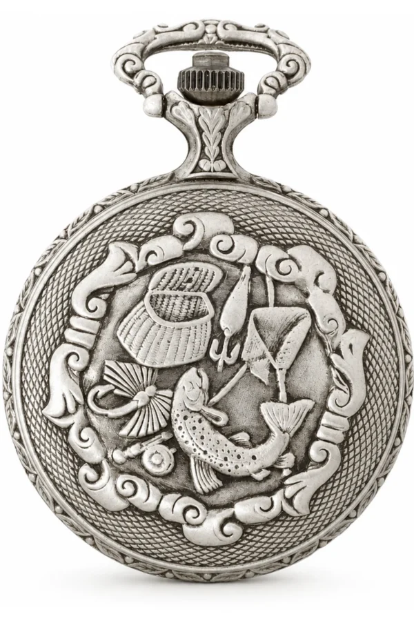 Gents 48mm Pewter Antique Rhodium Plated "Hunter" Swiss Quartz Pocket Watch image 2 Gents 48mm Pewter Antique Rhodium Plated "Hunter" Swiss Quartz Pocket Watch image 2
