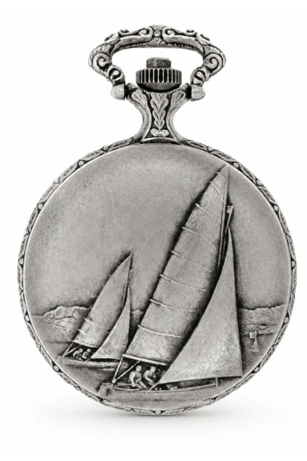 Gents 48mm Pewter Antique Rhodium Plated "Sailing Boat" Swiss Quartz Pocket Watch image 1 Gents 48mm Pewter Antique Rhodium Plated "Sailing Boat" Swiss Quartz Pocket Watch image 1