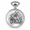 Gents 48mm Pewter Antique Rhodium Plated "Man on Bike" Swiss Quartz Pocket Watch image 1