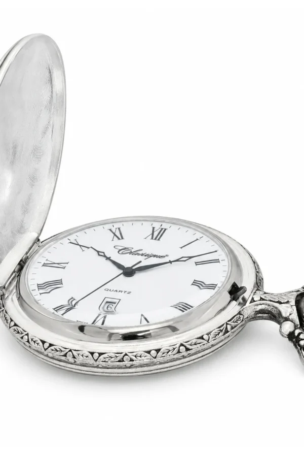 Gents 48mm Pewter Antique Rhodium Plated "Man on Bike" Swiss Quartz Pocket Watch image 3 Gents 48mm Pewter Antique Rhodium Plated "Man on Bike" Swiss Quartz Pocket Watch image 3