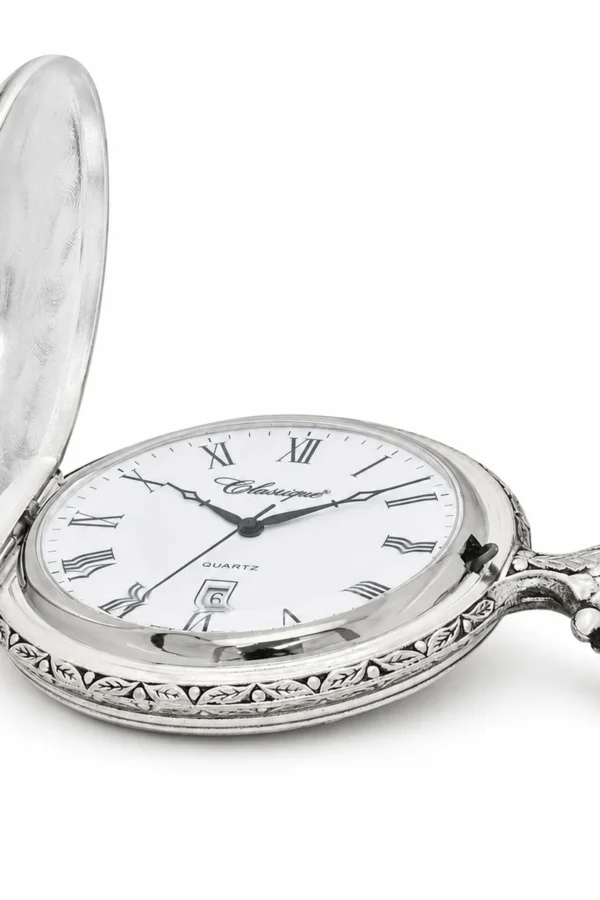 Gents 48mm Pewter Antique Rhodium Plated "St. Christopher" Swiss Quartz Pocket Watch image 3 Gents 48mm Pewter Antique Rhodium Plated "St. Christopher" Swiss Quartz Pocket Watch image 3