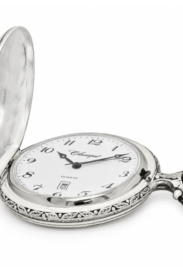 Gents 48mm Pewter Antique Rhodium Plated "St. Christopher" Swiss Quartz Pocket Watch image 4 Gents 48mm Pewter Antique Rhodium Plated "St. Christopher" Swiss Quartz Pocket Watch image 4