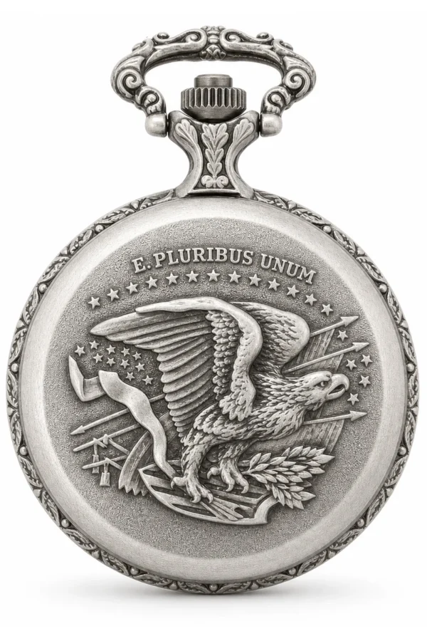 Gents 48mm Pewter Antique Rhodium Plated "Touring Couple" Swiss Quartz Pocket Watch image 2 Gents 48mm Pewter Antique Rhodium Plated "Touring Couple" Swiss Quartz Pocket Watch image 2