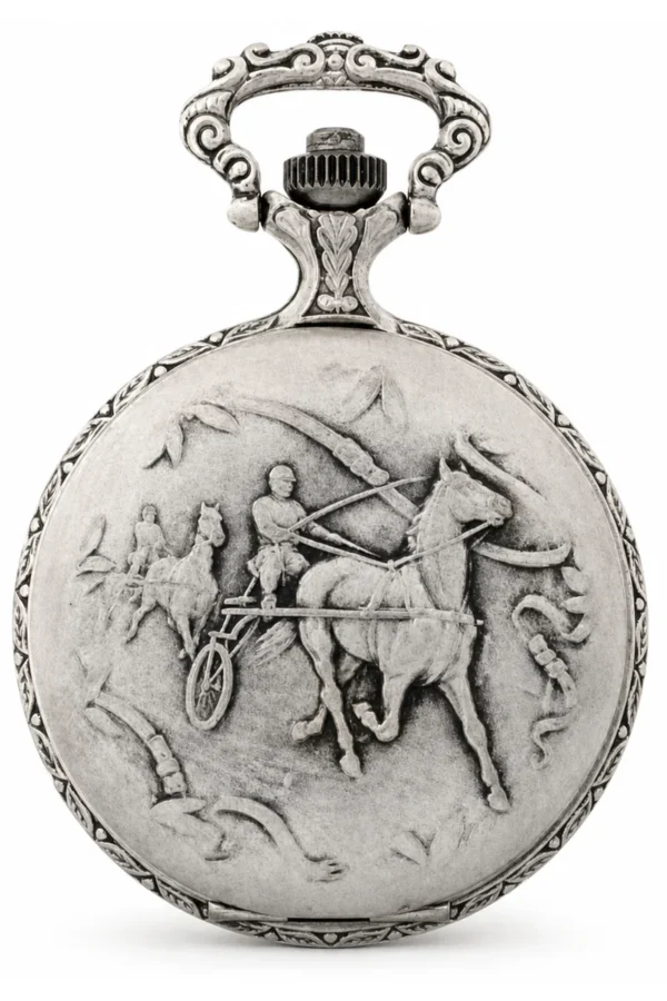 Gents 48mm Pewter Antique Rhodium Plated "Trotter" Swiss Quartz Pocket Watch image 1 Gents 48mm Pewter Antique Rhodium Plated "Trotter" Swiss Quartz Pocket Watch image 1