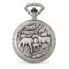Gents 48mm Pewter Antique Rhodium Plated "Two Horses" Swiss Quartz Pocket Watch image 2