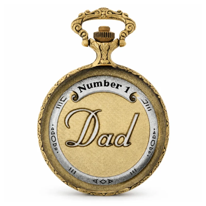 Gents 48mm Pewter Antique Two Tone Gold Plated "No.1 Dad" Swiss Quartz Pocket Watch