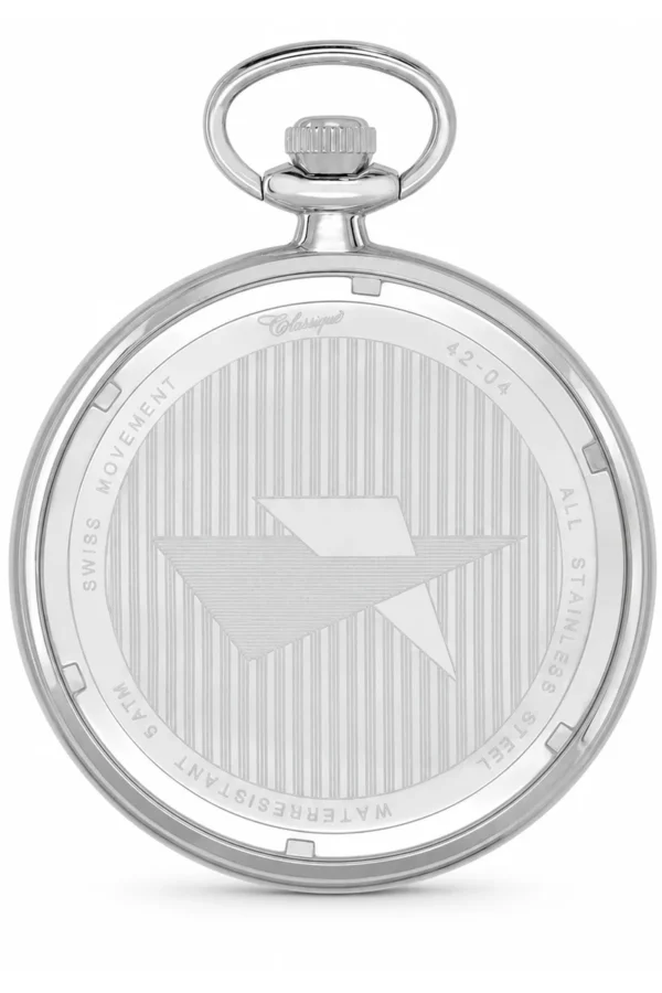 Gents 48mm Rhodium Plated Open Face Swiss Quartz Pocket Watch image 2
