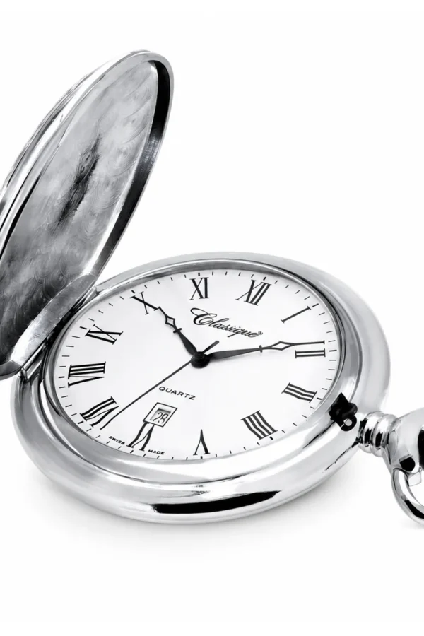 Gents 48mm Rhodium Plated Swiss Quartz Pocket Watch image 3