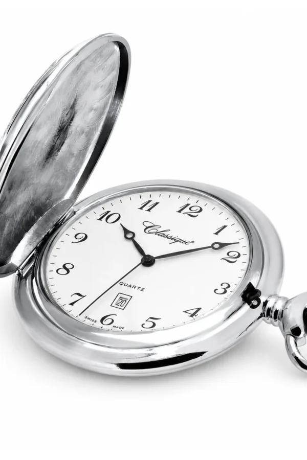 Gents 48mm Rhodium Plated Swiss Quartz Pocket Watch image 4