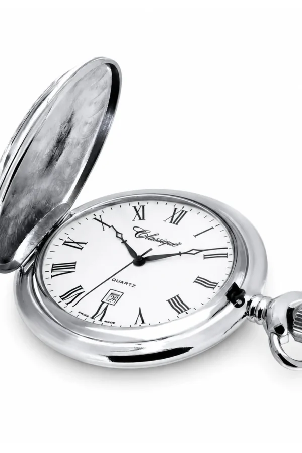 Gents 48mm Rhodium Plated Swiss Quartz Pocket Watch image 2 Gents 48mm Rhodium Plated Swiss Quartz Pocket Watch image 2