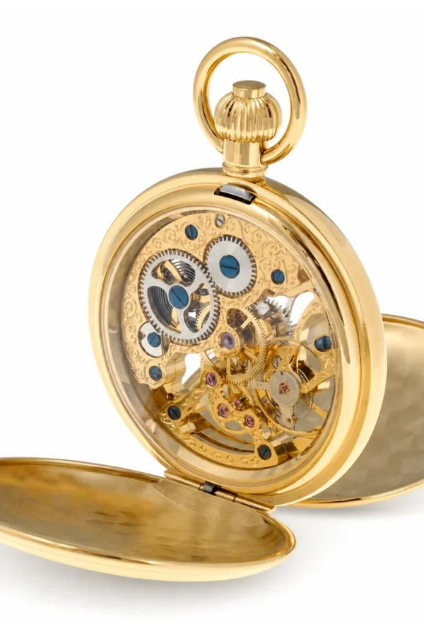 Gents 49mm Gold Plated Mechanical Skeleton Swiss Made Pocket Watch image 2 Gents 49mm Gold Plated Mechanical Skeleton Swiss Made Pocket Watch image 2